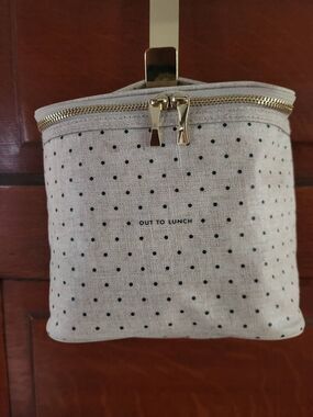 KATE SPADE NY Out to Lunch Insulated Tan Black Polka Dot Lunch Tote Bag